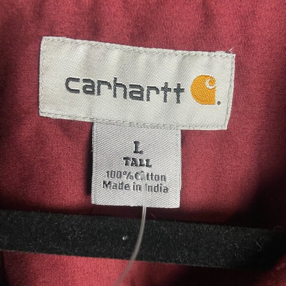 Carhartt Men's Size Large Tall Burgandy Red Button Down Shirt Long Sleeve Cotton - Picture 4 of 5